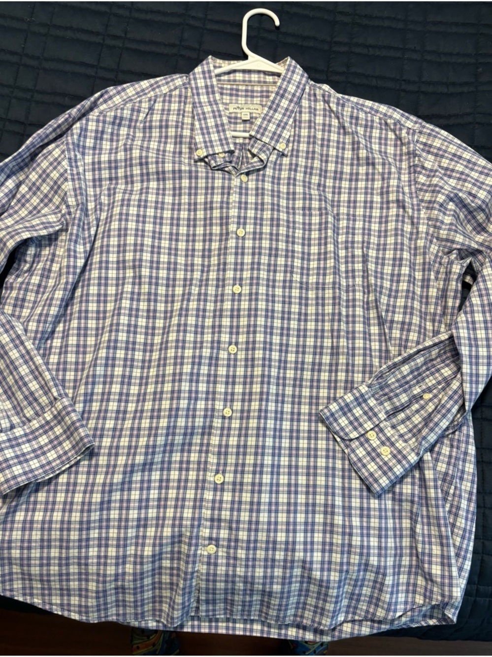 Peter Millar Men's Plaid Button-Down Shirt - Blue & White XXL